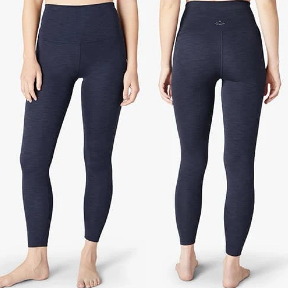 Beyond Yoga Heather Rib High Waisted Midi Leggings In Nocturnal Navy Size S‎ Gym